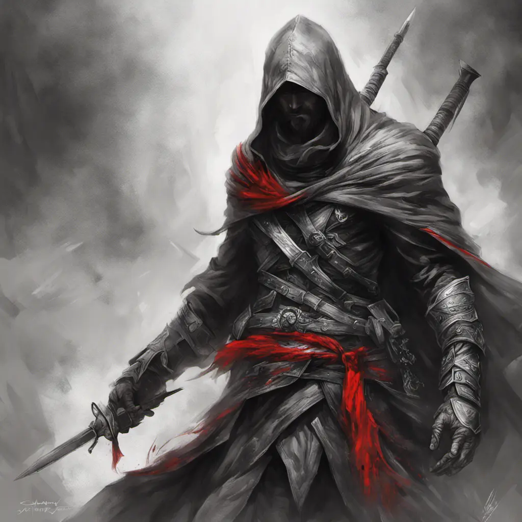 Assassin emerging from the fog of battle, Highly Detailed, Color Splash, Ink Art, Fantasy, Dark by Stanley Artgerm Lau