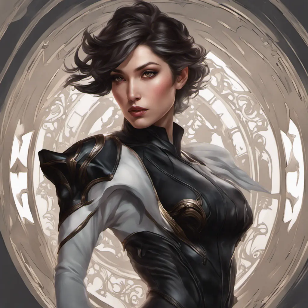 Alluring matte portrait of a beautiful Fiora wearing black leather, 8k, Highly Detailed, Intricate, Half Body, Realistic, Sharp Focus, Volumetric Lighting, Fantasy, Elegant by Stanley Artgerm Lau, Alphonse Mucha, WLOP, Stefan Kostic