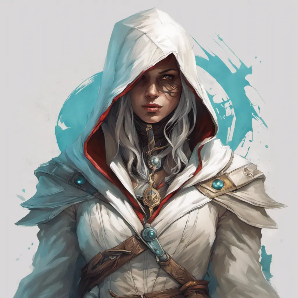 White hooded female assassin from Assassin's Creed, Highly Detailed, Vibrant Colors, Ink Art, Fantasy, Dark by Peter Mohrbacher