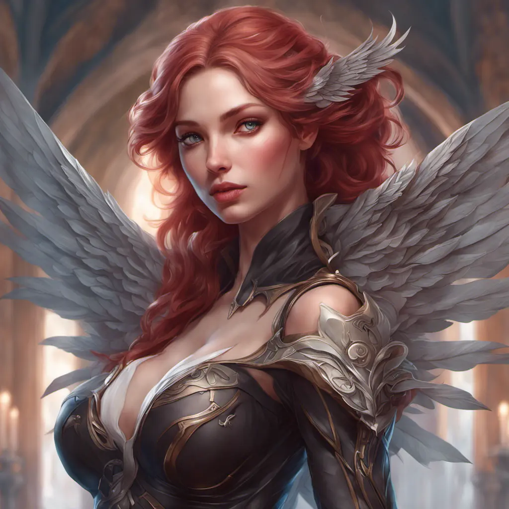 Alluring matte portrait of a beautiful Katarina with wings, 8k, Highly Detailed, Intricate, Half Body, Realistic, Sharp Focus, Volumetric Lighting, Fantasy, Elegant by Stanley Artgerm Lau, Alphonse Mucha, WLOP