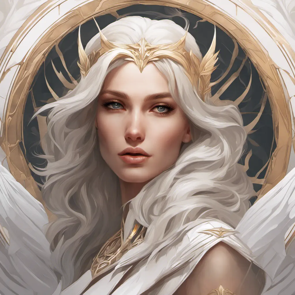 Alluring matte portrait of the beautiful Kayle in white, 8k, Highly Detailed, Intricate, Realistic, Sharp Focus, Volumetric Lighting, Fantasy, Elegant by Stanley Artgerm Lau, Alphonse Mucha, WLOP, Stefan Kostic