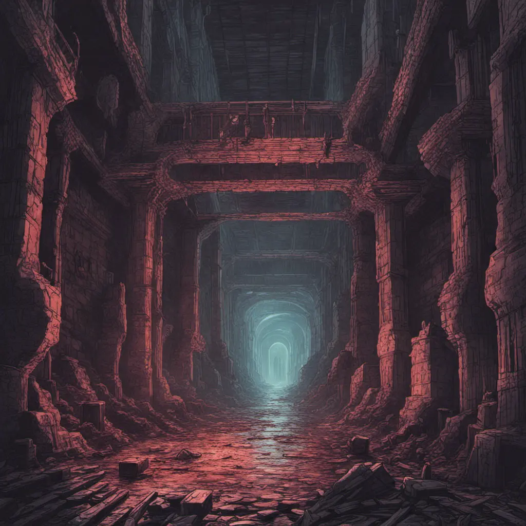 Hyper Detailed illustration of an eerie dystopian underground dungeon, 8k, Gothic and Fantasy, Horror, Epic, Sharp Focus, Deviantart by Alena Aenami