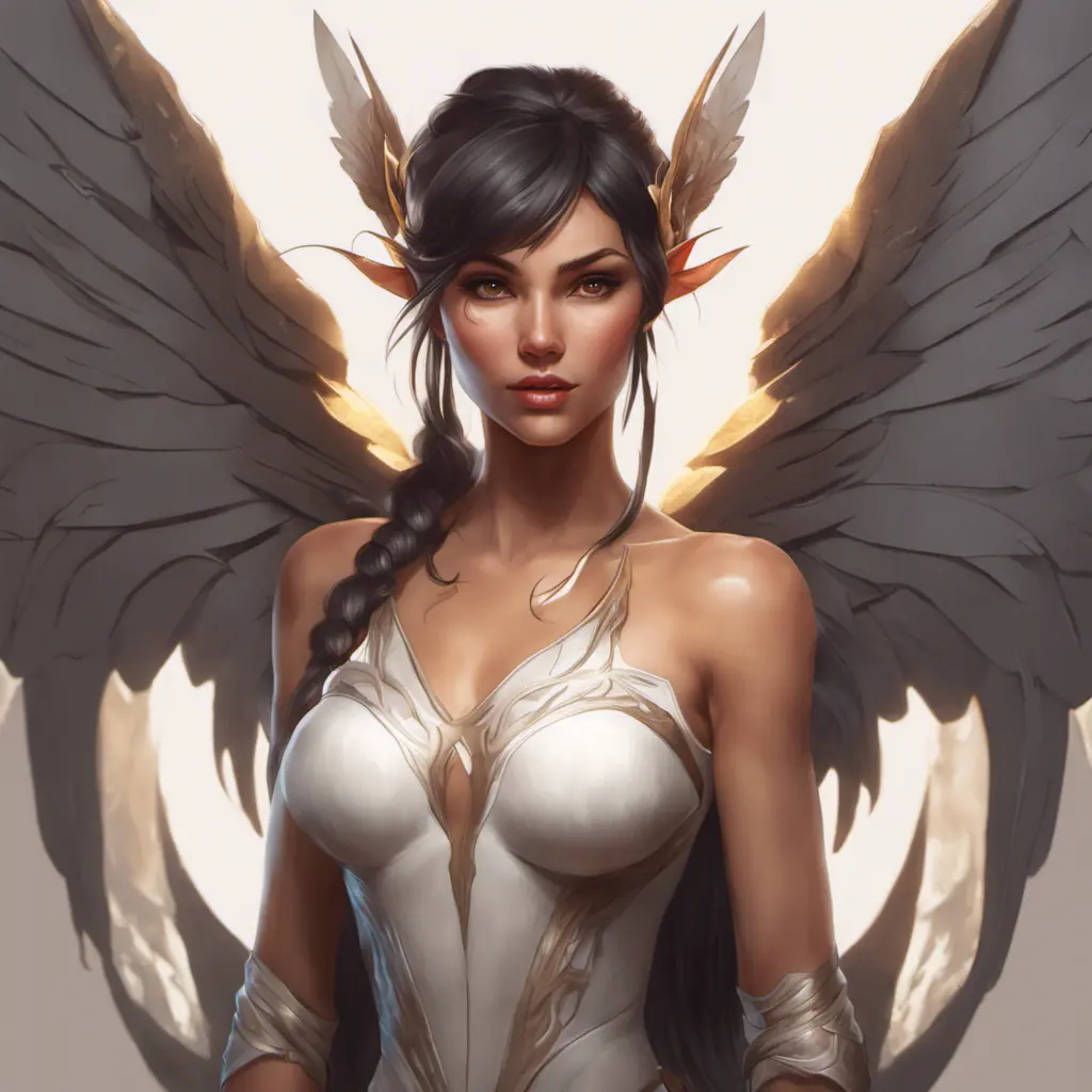 Alluring matte portrait of a beautiful Nidalee with wings, 8k, Highly Detailed, Intricate, Half Body, Realistic, Sharp Focus, Volumetric Lighting, Fantasy, Elegant by Stanley Artgerm Lau, Alphonse Mucha, WLOP