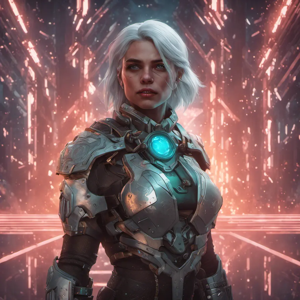 Portrait of Ciri as a Cyborg, 8k, Highly Detailed, Intricate, Intricate Artwork, Symmetry, Trending on Artstation, Cinematic Lighting, Octane Render, Iridescence, Abstract colors, Realism by Beeple, Dan Mumford, Greg Rutkowski, WLOP