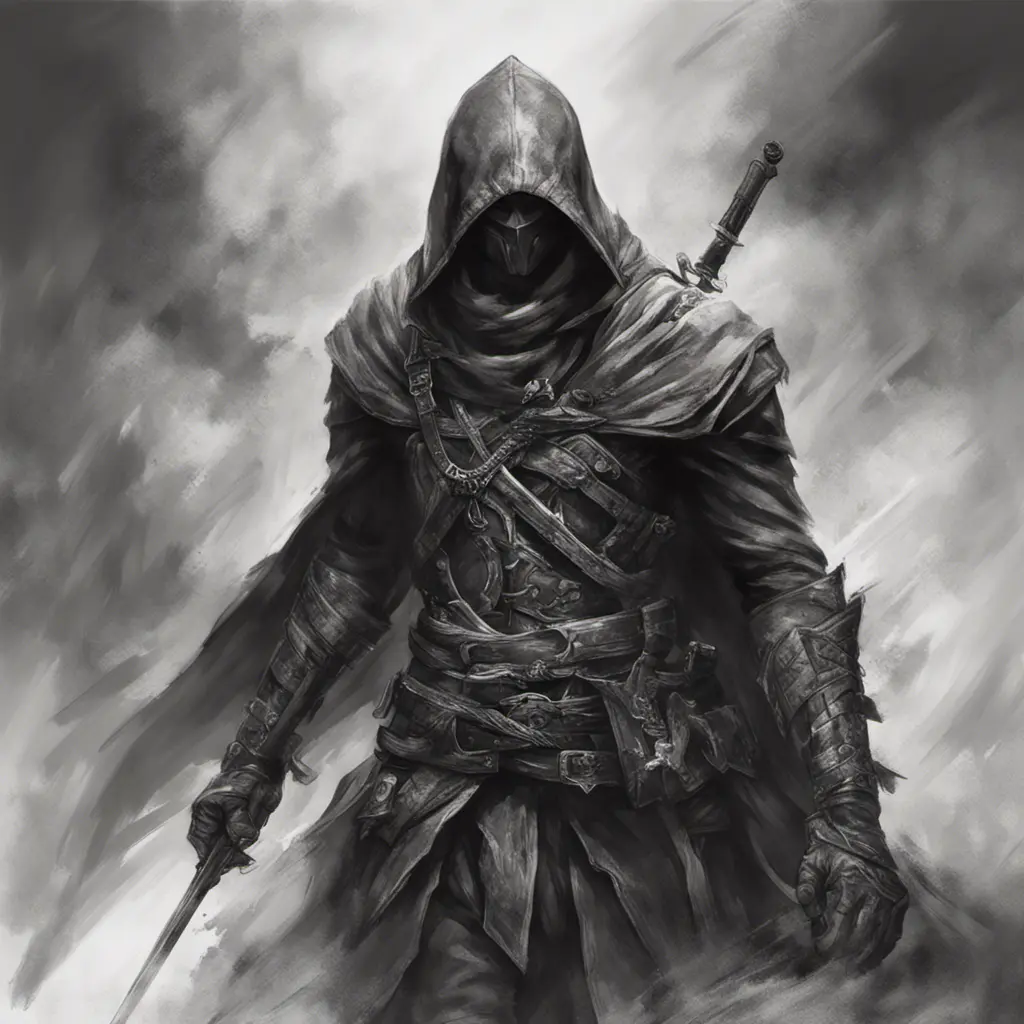 Assassin emerging from the fog of battle, Highly Detailed, Color Splash, Ink Art, Fantasy, Dark by Stanley Artgerm Lau