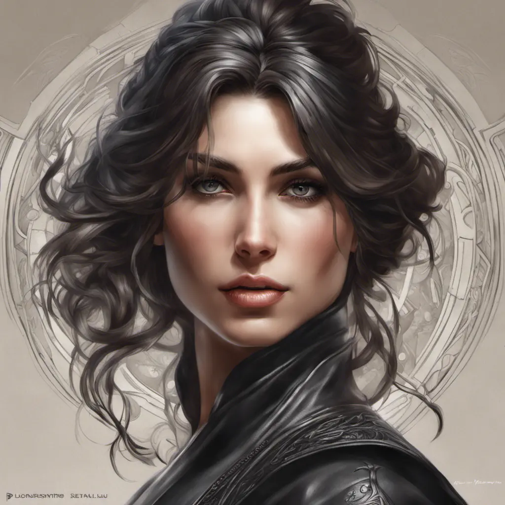 Alluring matte portrait of a beautiful Kassandra wearing black leather, 8k, Highly Detailed, Intricate, Half Body, Realistic, Sharp Focus, Volumetric Lighting, Fantasy, Elegant by Stanley Artgerm Lau, Alphonse Mucha, WLOP, Stefan Kostic