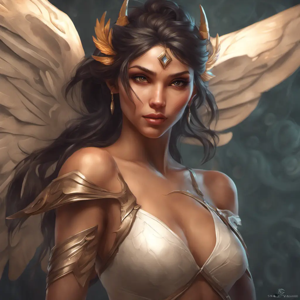 Alluring matte portrait of a beautiful Nidalee with wings, 8k, Highly Detailed, Intricate, Half Body, Realistic, Sharp Focus, Volumetric Lighting, Fantasy, Elegant by Stanley Artgerm Lau, Alphonse Mucha, WLOP