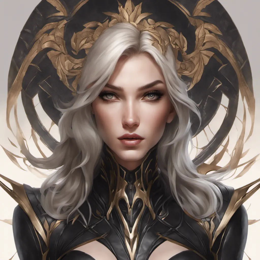 Alluring matte portrait of a beautiful Kayle wearing black leather, 8k, Highly Detailed, Intricate, Half Body, Realistic, Sharp Focus, Volumetric Lighting, Fantasy, Elegant by Stanley Artgerm Lau, Alphonse Mucha, WLOP