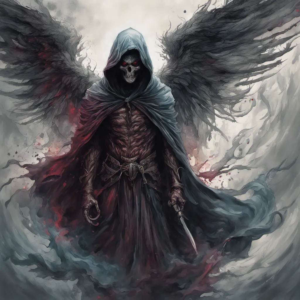 Hooded Angel of Death emerging from the fog of war, ink splash, Highly Detailed, Vibrant Colors, Ink Art, Fantasy, Dark by Stanley Artgerm Lau