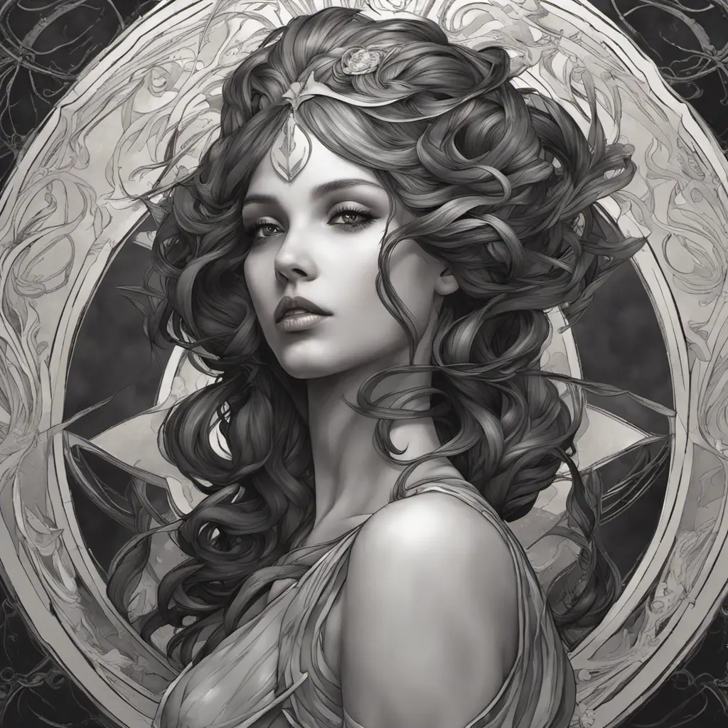 Alluring matte portrait of the beautiful goddess Selene in black, 8k, Highly Detailed, Intricate, Realistic, Sharp Focus, Volumetric Lighting, Fantasy, Elegant by Stanley Artgerm Lau, Alphonse Mucha, WLOP