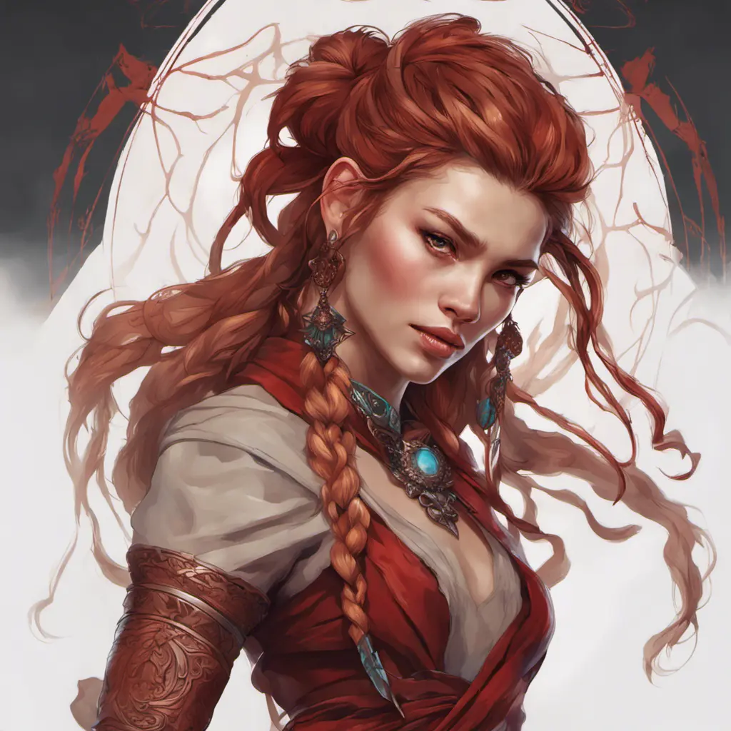 Alluring matte portrait of the beautiful Aloy in dark red, 8k, Highly Detailed, Intricate, Realistic, Sharp Focus, Volumetric Lighting, Fantasy, Elegant by Stanley Artgerm Lau, Alphonse Mucha, WLOP, Stefan Kostic