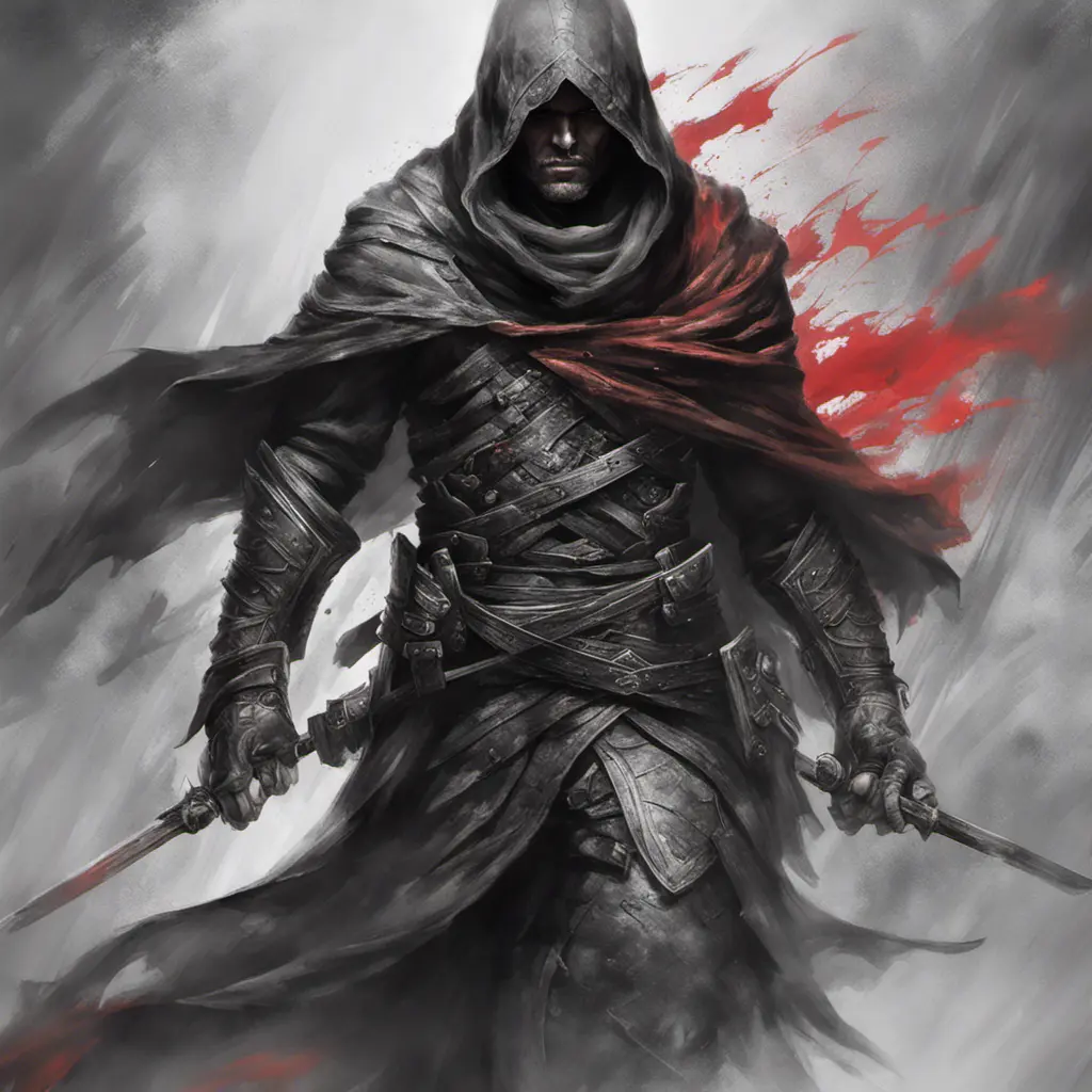 Assassin emerging from the fog of battle, Highly Detailed, Color Splash, Ink Art, Fantasy, Dark by Stanley Artgerm Lau