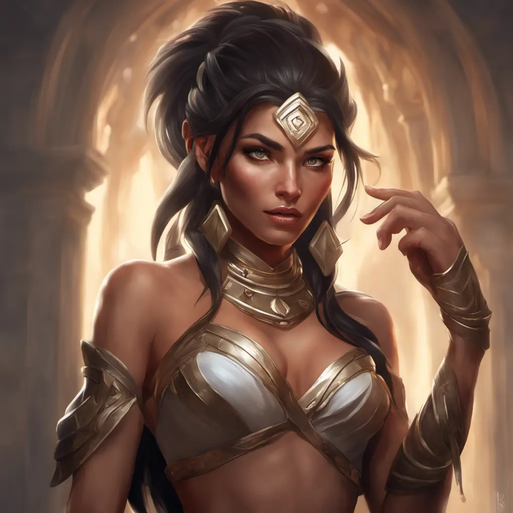 Alluring matte portrait of a beautiful Nidalee in the style of Stefan Kostic, 8k, Highly Detailed, Intricate, Half Body, Realistic, Sharp Focus, Volumetric Lighting, Fantasy, Elegant by Stanley Artgerm Lau, Greg Rutkowski