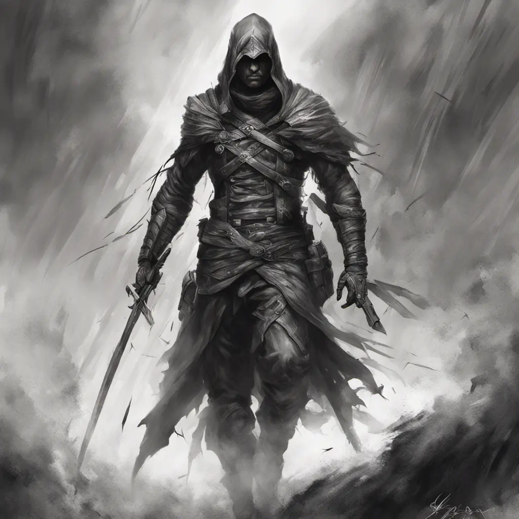 Assassin emerging from the fog of battle, Highly Detailed, Color Splash, Ink Art, Fantasy, Dark by Stanley Artgerm Lau