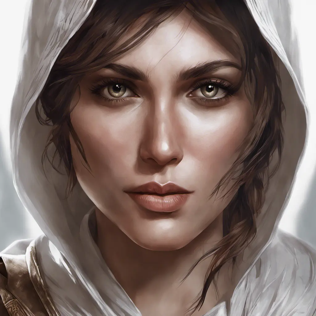 Alluring matte portrait of a fierce looking Kassandra in white Assassin's Creed style, 8k, Highly Detailed, Intricate, Half Body, Realistic, Sharp Focus, Volumetric Lighting, Fantasy, Elegant by Stanley Artgerm Lau, Alphonse Mucha, WLOP