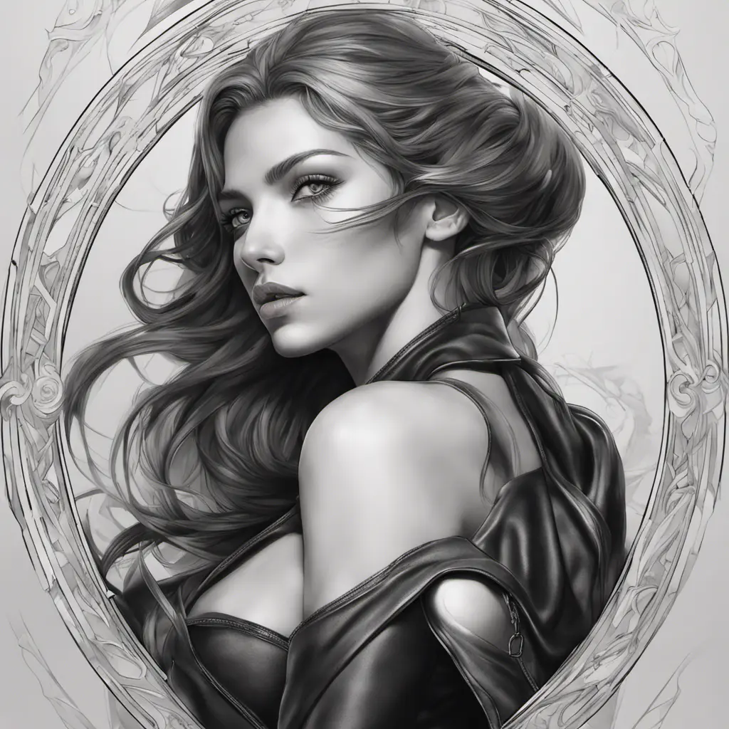 Alluring matte portrait of a beautiful A2 in black leather, 8k, Highly Detailed, Intricate, Half Body, Realistic, Sharp Focus, Volumetric Lighting, Fantasy, Elegant by Stanley Artgerm Lau, Alphonse Mucha, WLOP, Stefan Kostic