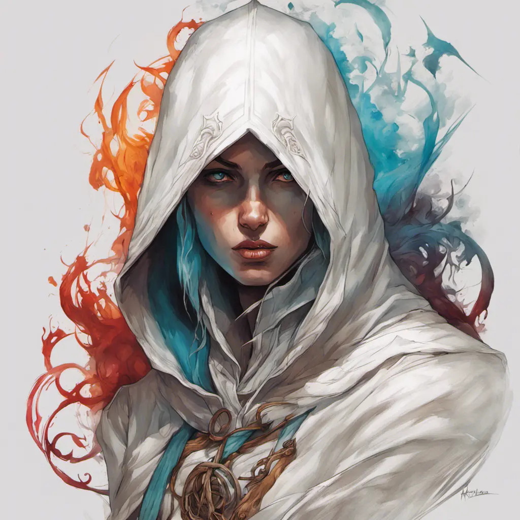 White hooded female assassin from Assassin's Creed, Highly Detailed, Vibrant Colors, Ink Art, Fantasy, Dark by Peter Mohrbacher