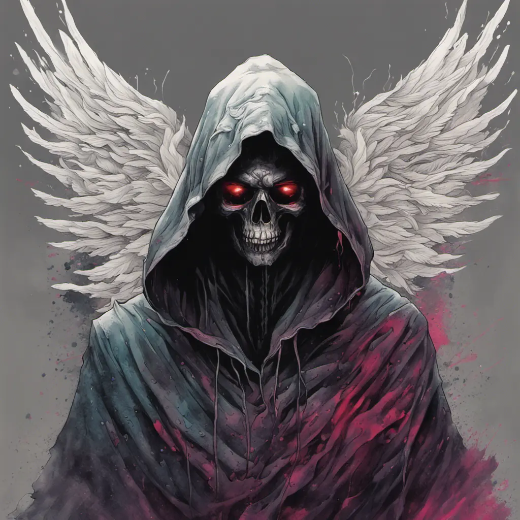 Hooded Angel of Death emerging from the fog of war, ink splash, Highly Detailed, Vibrant Colors, Ink Art, Fantasy, Dark by Stanley Artgerm Lau