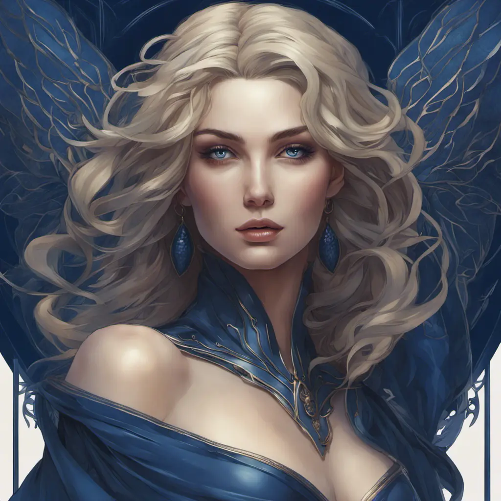 Alluring matte portrait of the beautiful Kayle in dark blue, 8k, Highly Detailed, Intricate, Realistic, Sharp Focus, Volumetric Lighting, Fantasy, Elegant by Stanley Artgerm Lau, Alphonse Mucha, WLOP, Stefan Kostic