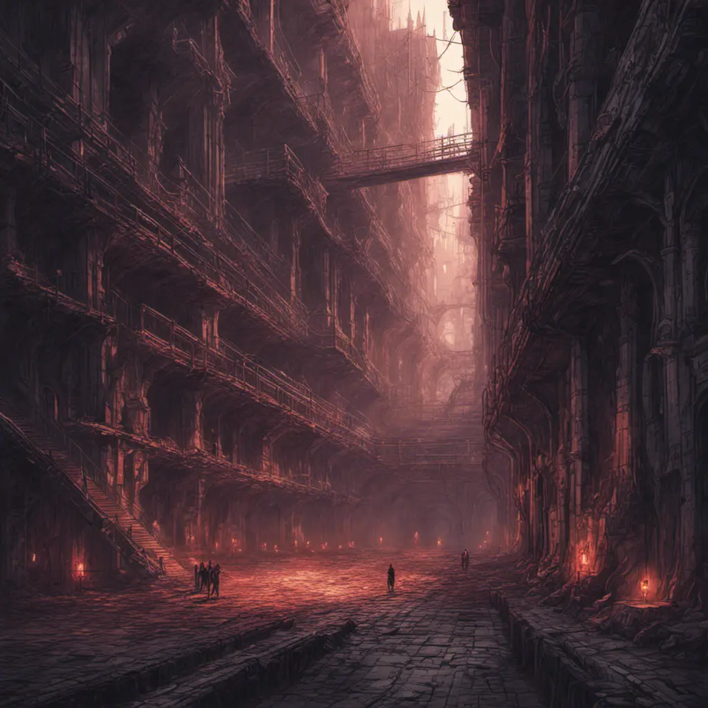 Hyper Detailed illustration of an eerie dystopian underground dungeon, 8k, Gothic and Fantasy, Horror, Epic, Sharp Focus, Deviantart by Alena Aenami