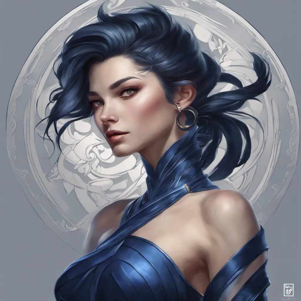 Alluring matte portrait of a beautiful Vayne in dark blue, 8k, Highly Detailed, Intricate, Half Body, Realistic, Sharp Focus, Volumetric Lighting, Fantasy, Elegant by Stanley Artgerm Lau, Alphonse Mucha, WLOP, Stefan Kostic