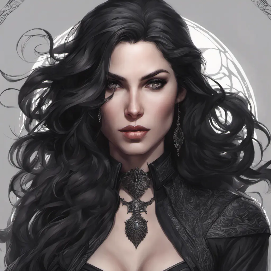 Alluring matte portrait of a fierce beautiful Yennefer in black, 8k, Highly Detailed, Intricate, Half Body, Realistic, Sharp Focus, Volumetric Lighting, Fantasy, Elegant by Stanley Artgerm Lau, Alphonse Mucha, WLOP, Stefan Kostic