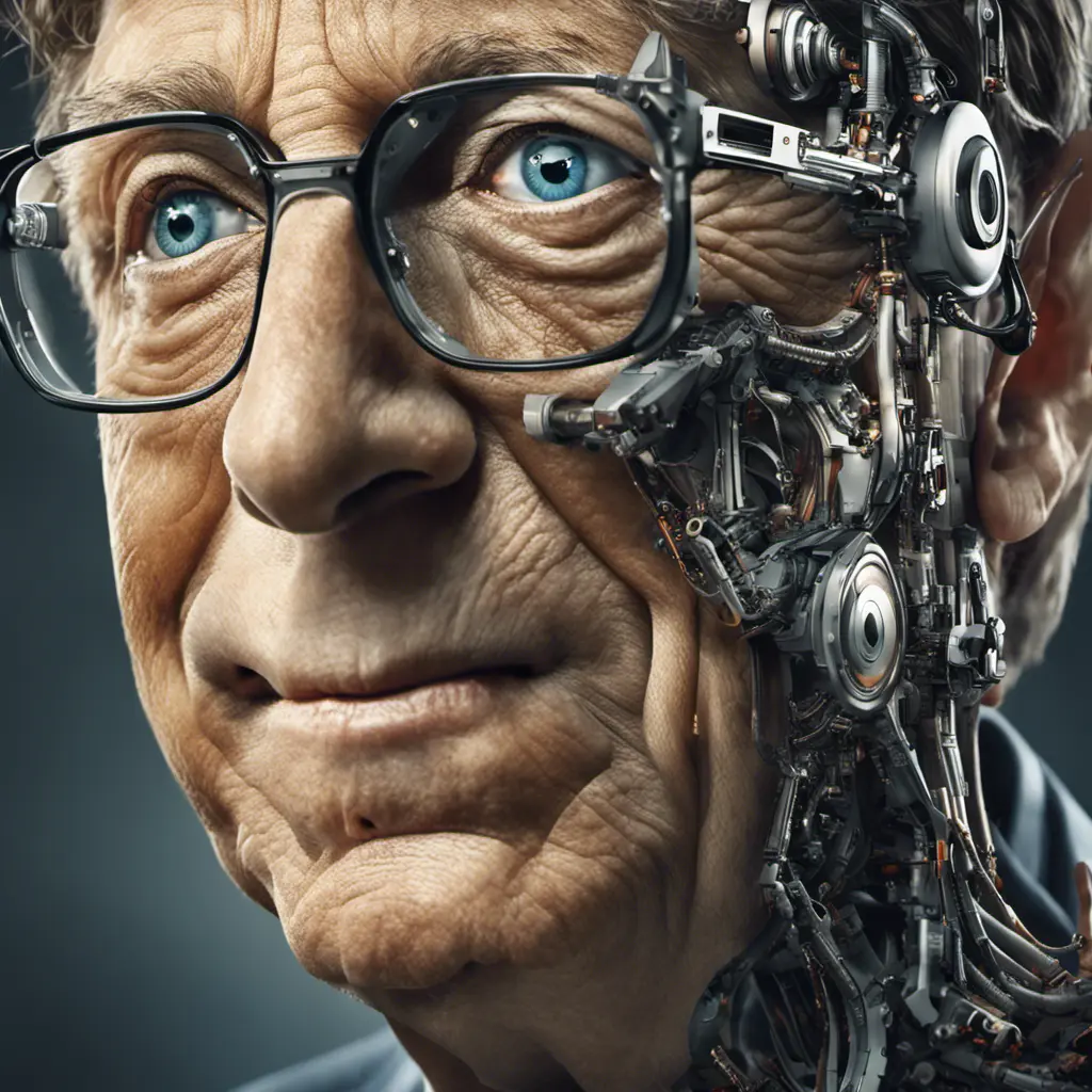 Alluring portrait of Bill Gates with a robot eye, High Definition, High Resolution, Intricate Details, Ultra Detailed, Cybernatic and Sci-Fi, Half Body, Biomechanical, Futuristic, Sci-Fi, Science Fiction, Matte Painting, Sharp Focus by Stefan Kostic