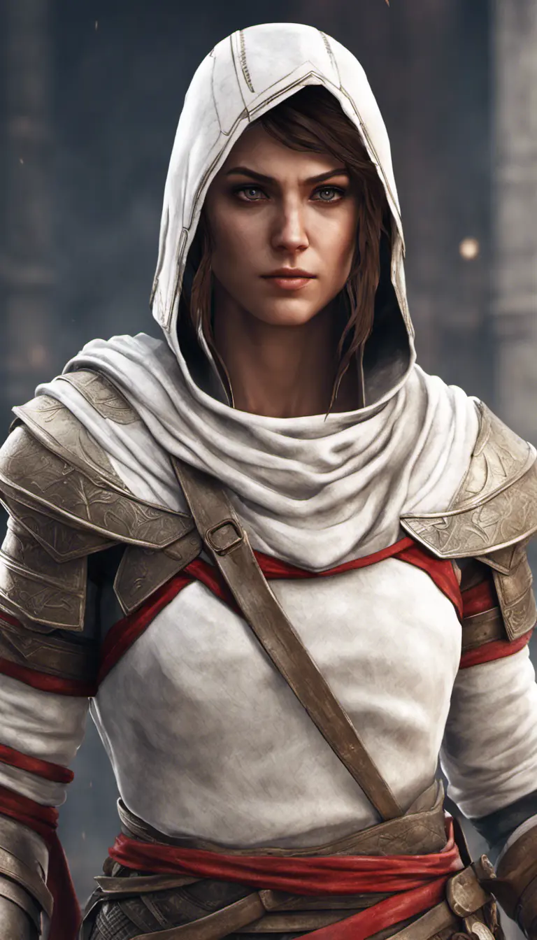 Kassandra from Assassins Creed in white armor, 8k, Highly Detailed, Artstation, Beautiful, Digital Illustration, Sharp Focus, Unreal Engine, Concept Art