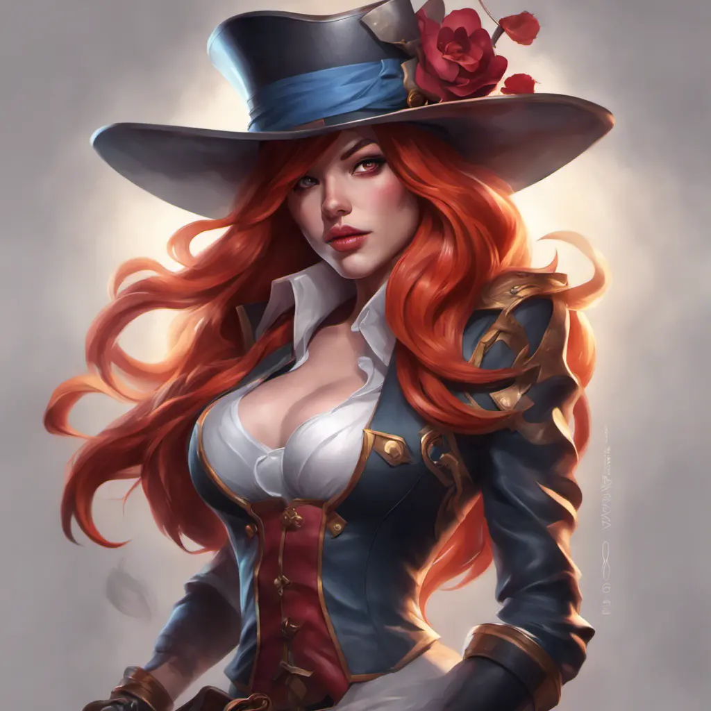 Matte portrait of Miss Fortune from League of Legends with tattoos, 8k, Highly Detailed, Powerful, Alluring, Artstation, Magical, Digital Painting, Photo Realistic, Sharp Focus, Volumetric Lighting, Concept Art by Stanley Artgerm Lau, Alphonse Mucha, Greg Rutkowski