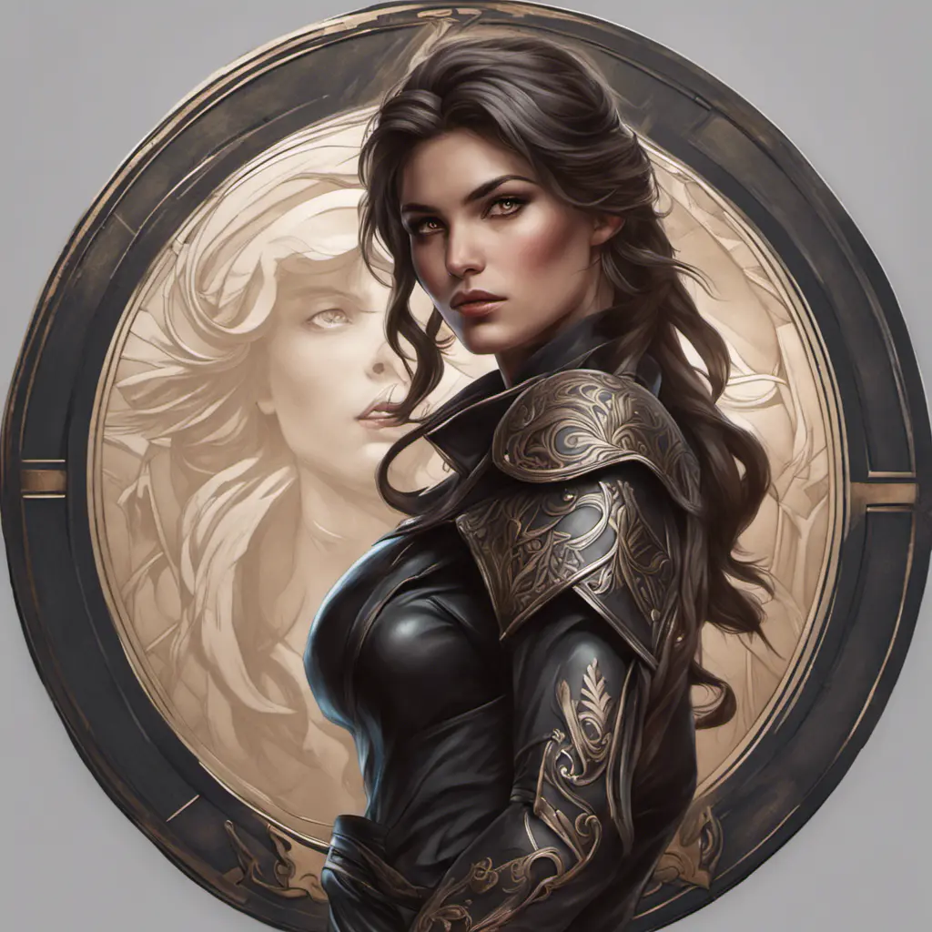 Alluring matte portrait of a beautiful Kassandra wearing black leather, 8k, Highly Detailed, Intricate, Half Body, Realistic, Sharp Focus, Volumetric Lighting, Fantasy, Elegant by Stanley Artgerm Lau, Alphonse Mucha, WLOP