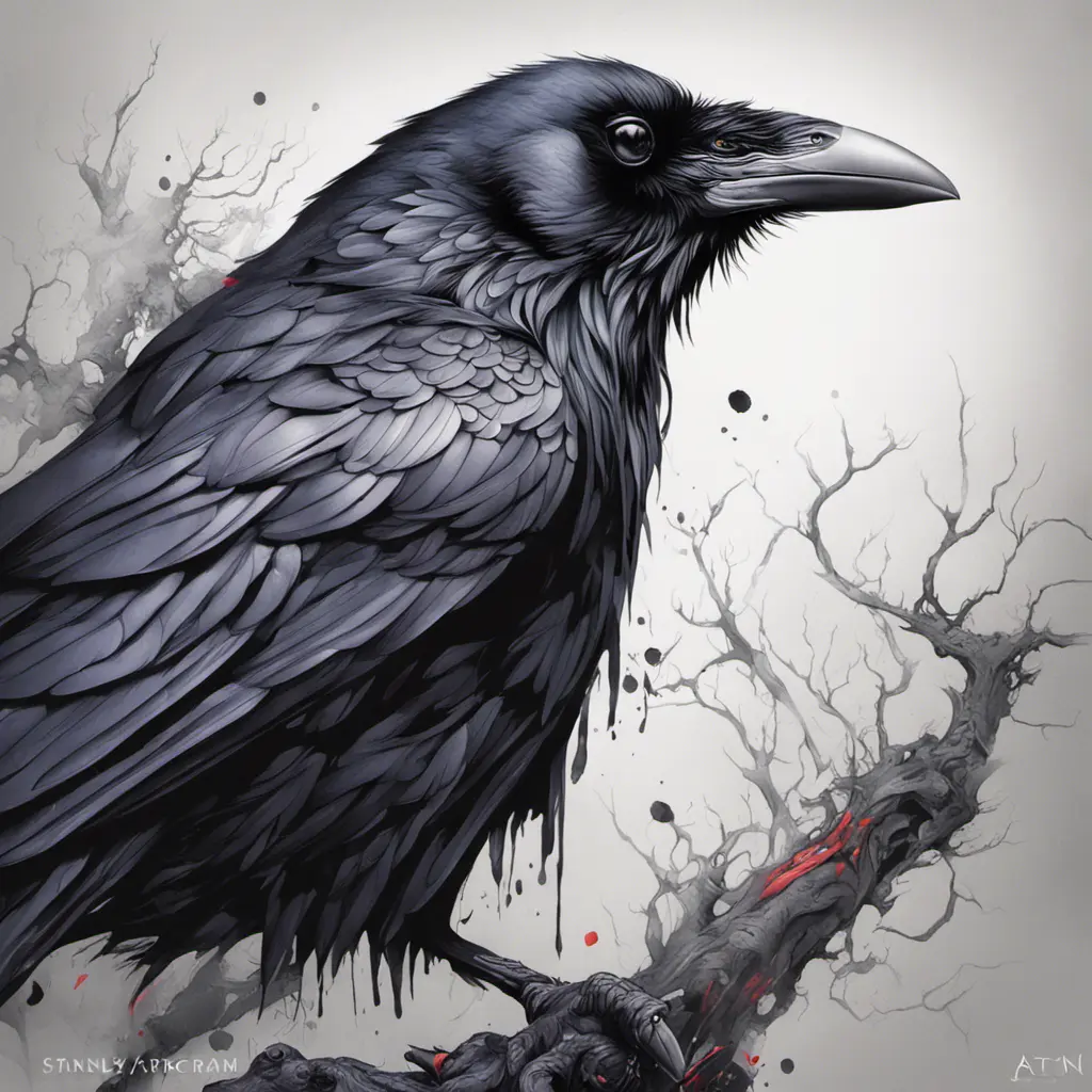 Raven, Highly Detailed, Intricate, Color Splash, Ink Art, Fantasy, Dark by Stanley Artgerm Lau