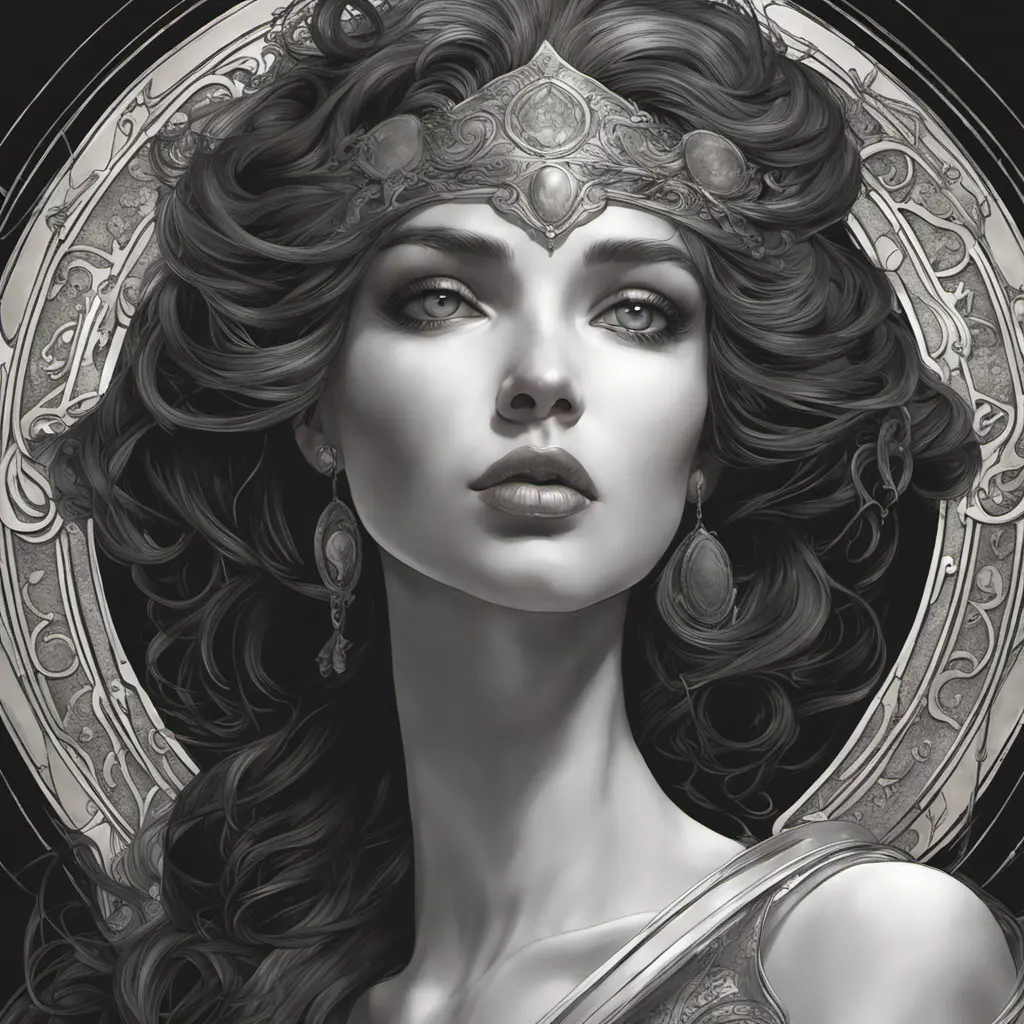 Alluring matte portrait of the beautiful goddess Selene in black, 8k, Highly Detailed, Intricate, Realistic, Sharp Focus, Volumetric Lighting, Fantasy, Elegant by Stanley Artgerm Lau, Alphonse Mucha, WLOP