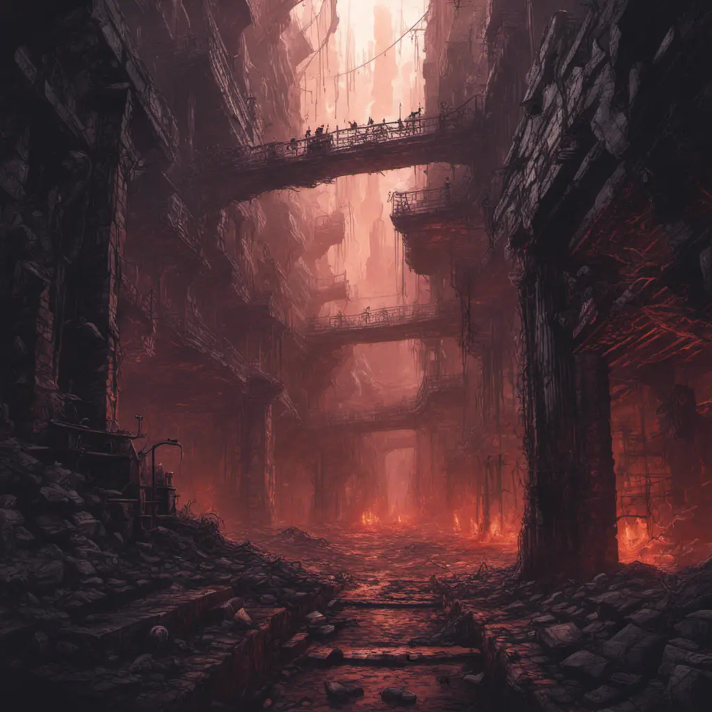 Hyper Detailed illustration of an eerie dystopian underground dungeon, 8k, Gothic and Fantasy, Horror, Epic, Sharp Focus, Deviantart by Alena Aenami