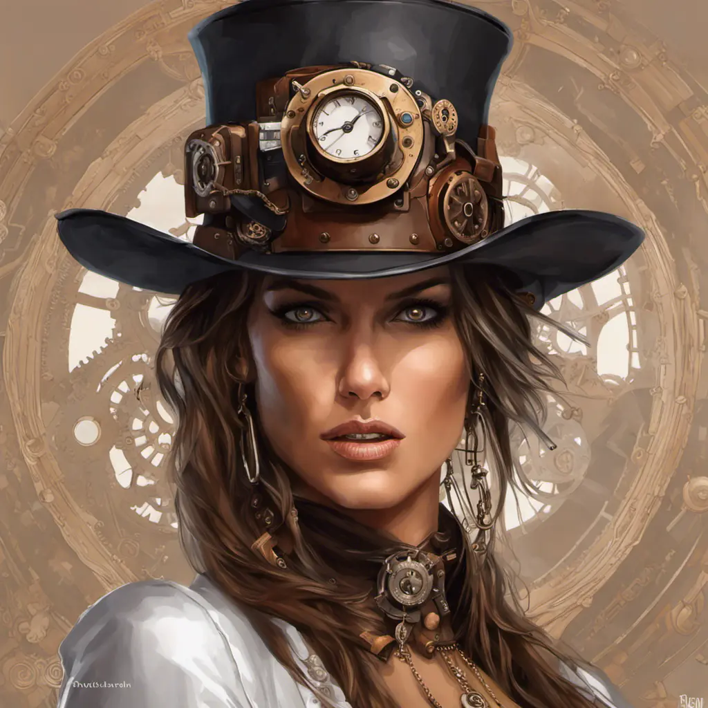 Steampunk portrait of Alessandra Ambrosio, Highly Detailed, Intricate, Artstation, Beautiful, Digital Painting, Sharp Focus, Concept Art, Elegant