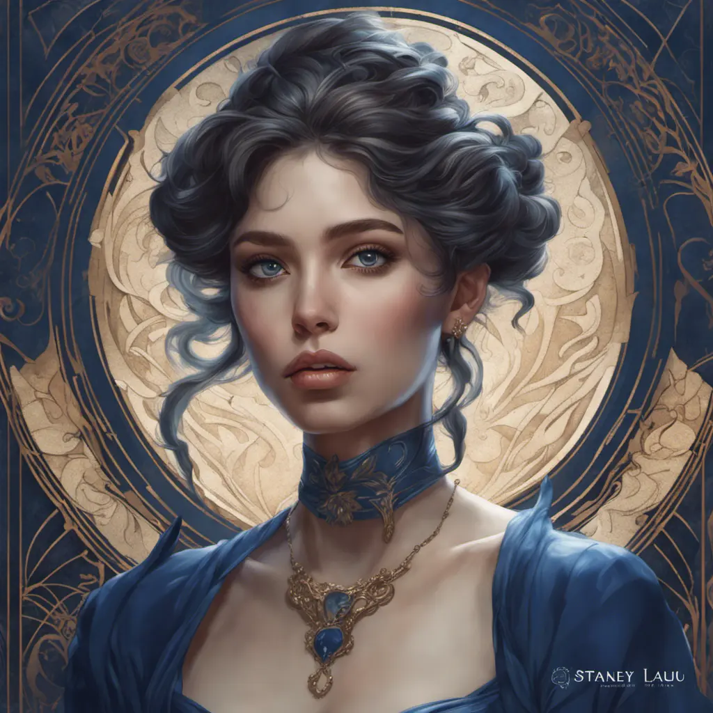 Alluring matte portrait of a beautiful A2 wearing dark blue, 8k, Highly Detailed, Intricate, Half Body, Realistic, Sharp Focus, Volumetric Lighting, Fantasy, Elegant by Stanley Artgerm Lau, Alphonse Mucha, WLOP, Stefan Kostic