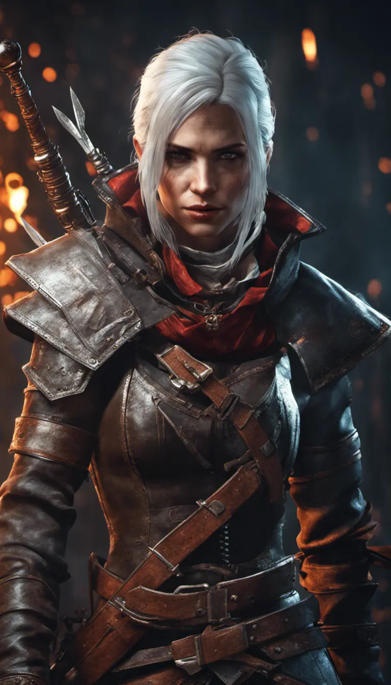 Female rouge assassin in The Witcher 3 Style, 4k, Highly Detailed, Beautiful, Cinematic Lighting, Sharp Focus, Volumetric Lighting, Closeup Portrait, Concept Art