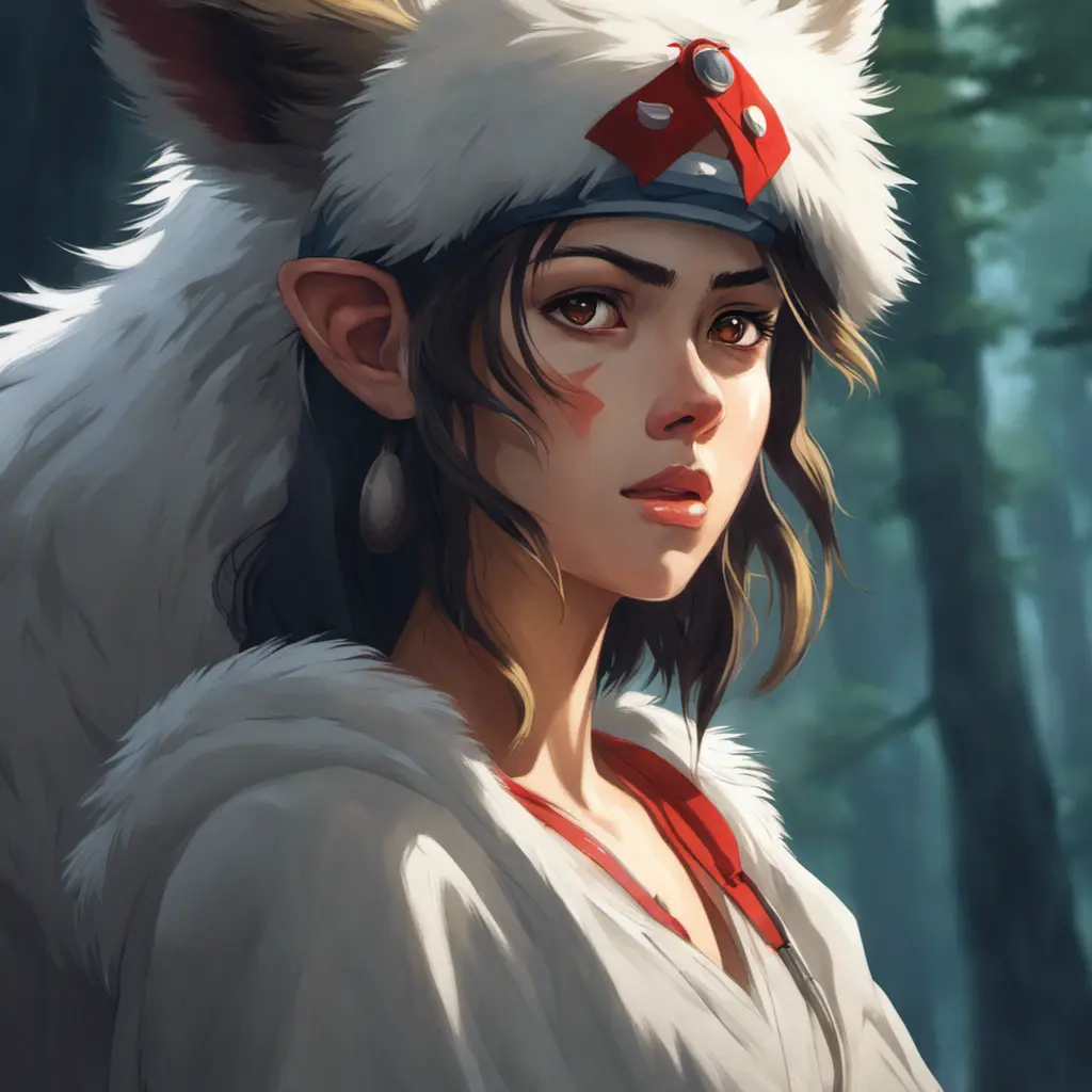 Alluring portrait of princess mononoke, 4k, 4k resolution, 8k, Hyper Detailed, Anime by Stanley Artgerm Lau, Stefan Kostic