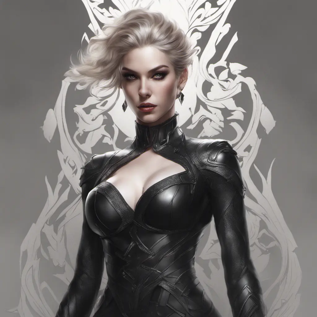 Alluring matte portrait of a fierce beautiful Quinn in black, 8k, Highly Detailed, Intricate, Half Body, Realistic, Sharp Focus, Volumetric Lighting, Fantasy, Elegant by Stanley Artgerm Lau, WLOP, Stefan Kostic