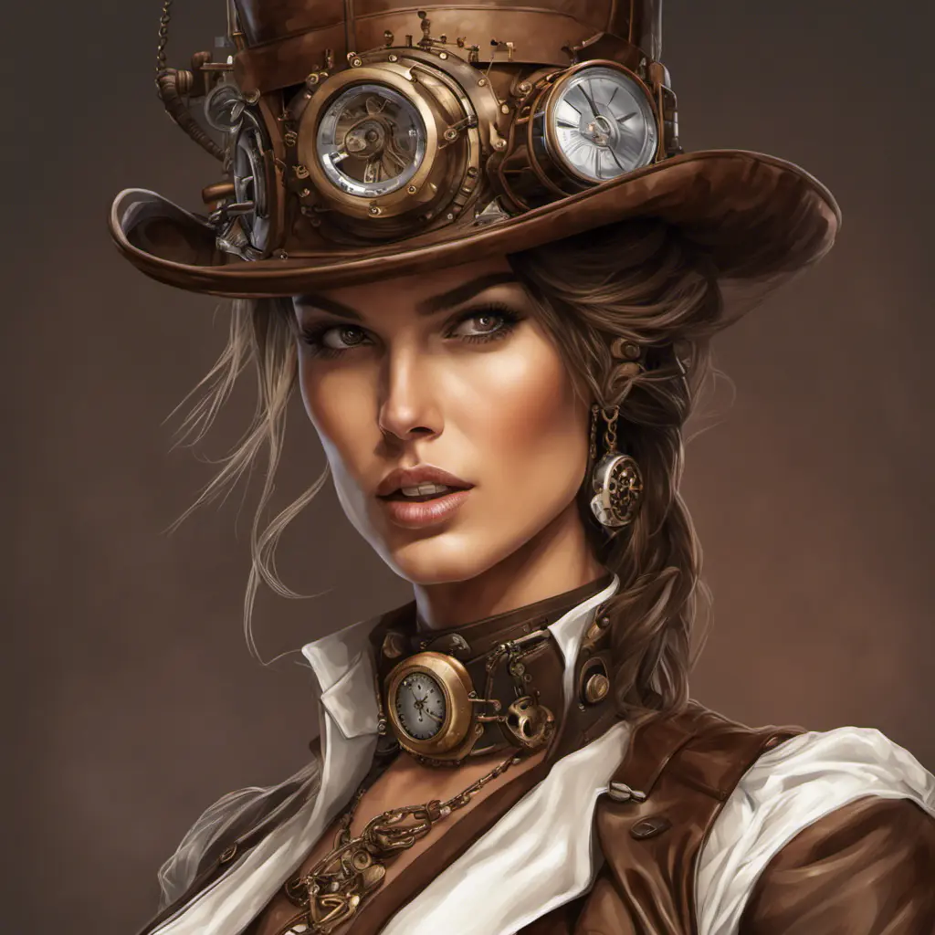 Steampunk portrait of Alessandra Ambrosio, Highly Detailed, Intricate, Artstation, Beautiful, Digital Painting, Sharp Focus, Concept Art, Elegant