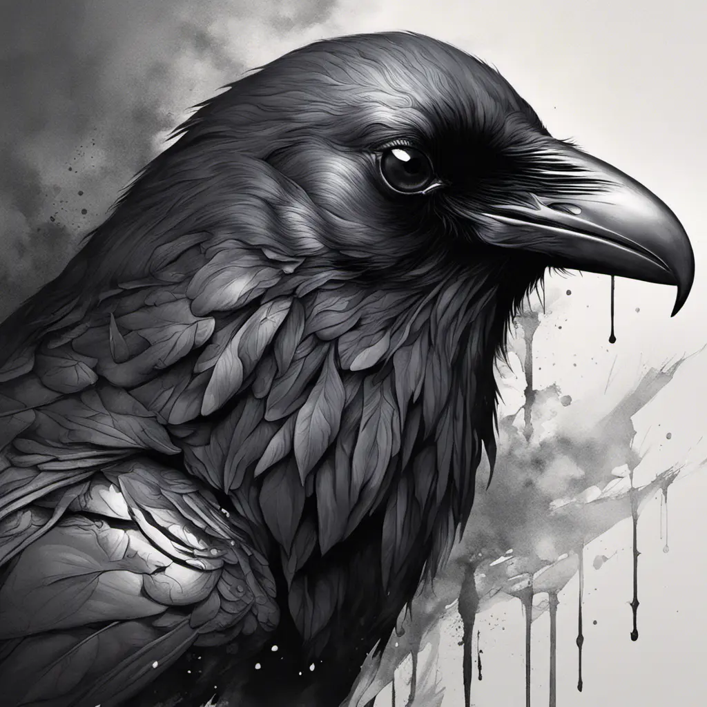 Raven, Highly Detailed, Intricate, Color Splash, Ink Art, Fantasy, Dark by Stanley Artgerm Lau