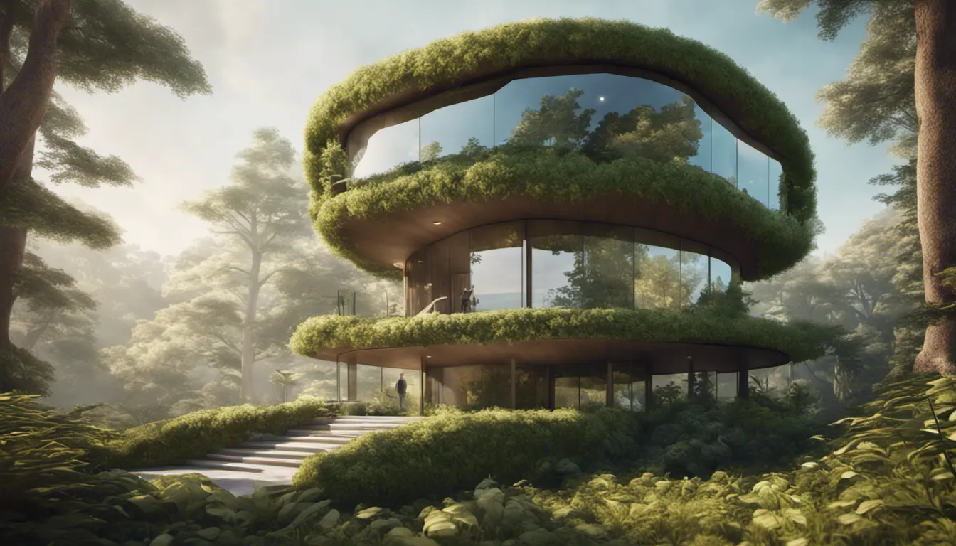 Beautiful futuristic organic house made from imaginary plants in a forest, 8k, Award-Winning, Highly Detailed, Beautiful, Epic, Octane Render, Unreal Engine, Radiant, Volumetric Lighting by Greg Rutkowski