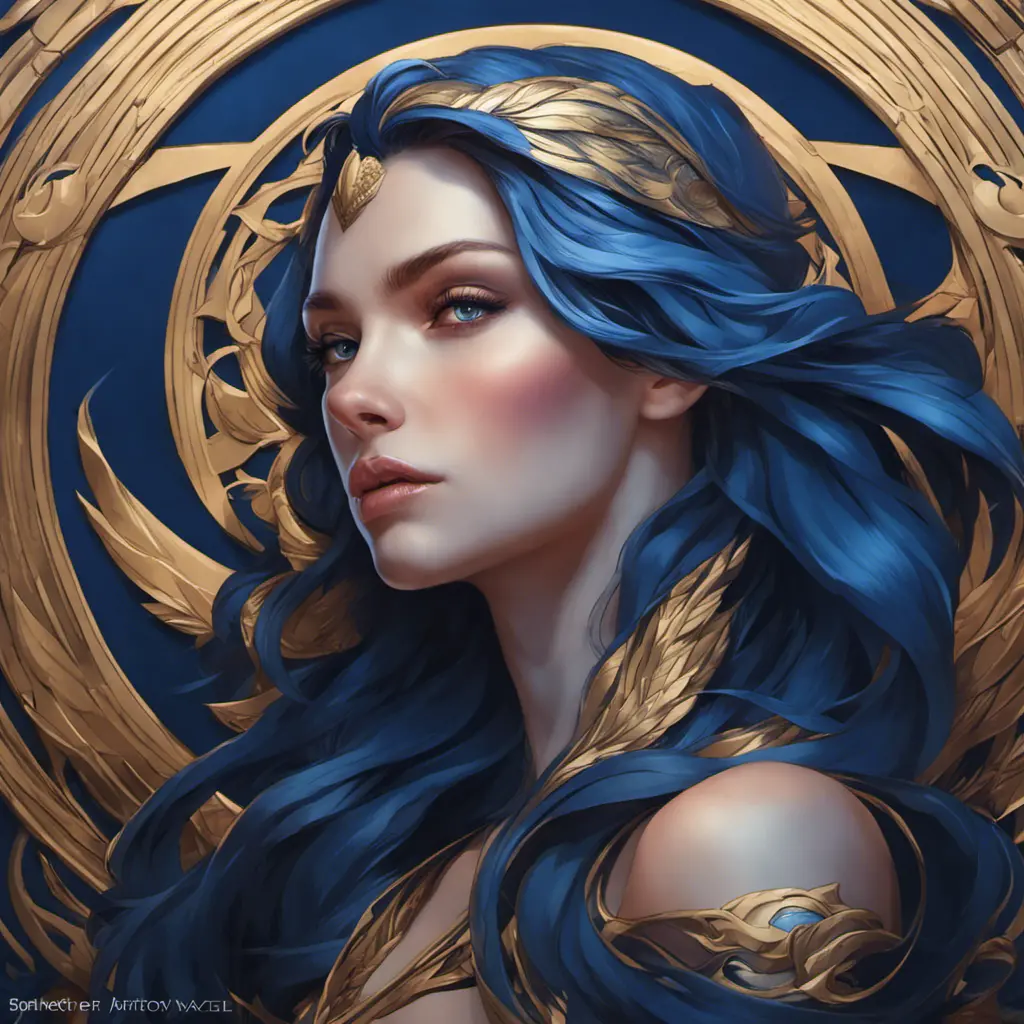 Alluring matte portrait of the beautiful Kayle in dark blue, 8k, Highly Detailed, Intricate, Realistic, Sharp Focus, Volumetric Lighting, Fantasy, Elegant by Stanley Artgerm Lau, Alphonse Mucha, WLOP, Stefan Kostic