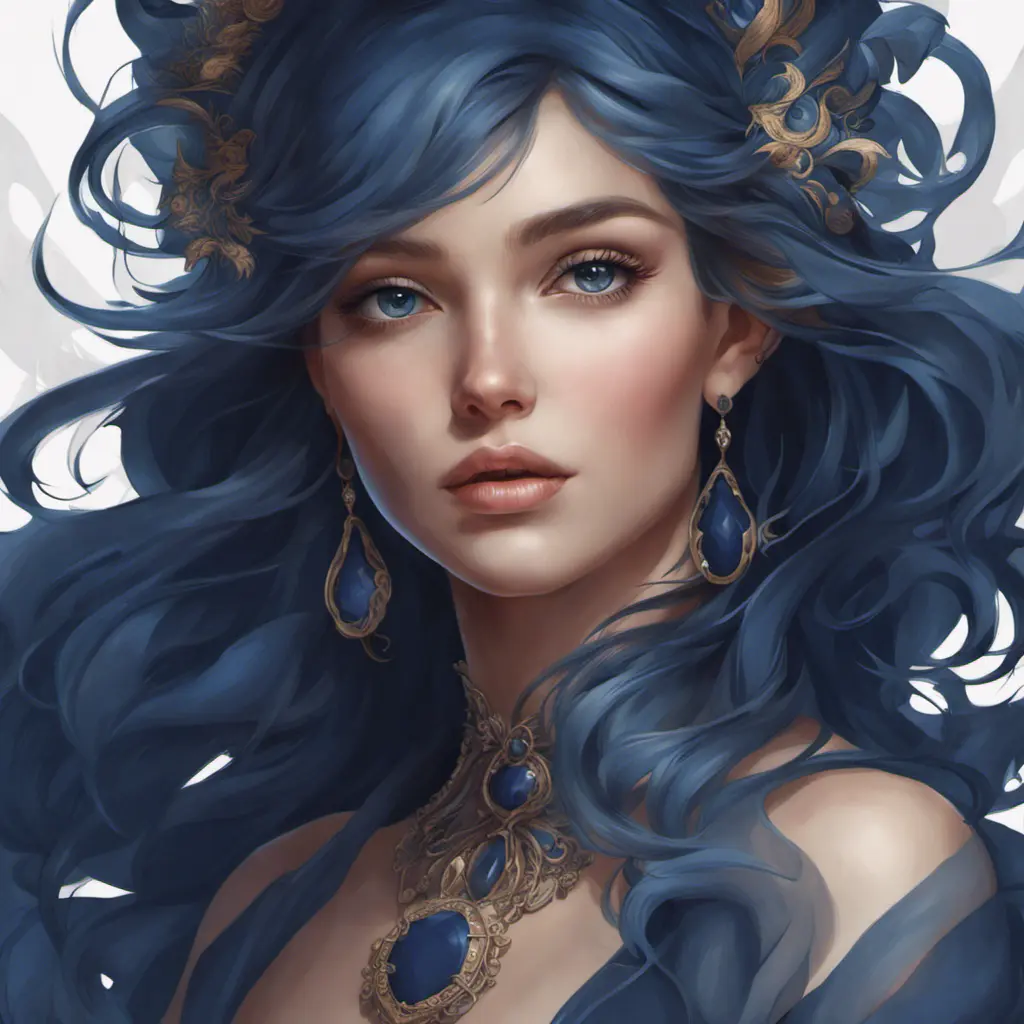 Alluring matte portrait of a beautiful A2 wearing dark blue, 8k, Highly Detailed, Intricate, Half Body, Realistic, Sharp Focus, Volumetric Lighting, Fantasy, Elegant by Stanley Artgerm Lau, Alphonse Mucha, WLOP, Stefan Kostic