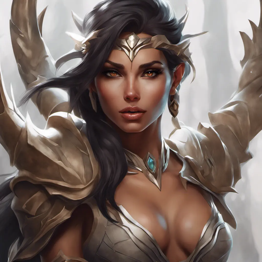 Alluring matte portrait of a beautiful Nidalee in the style of Stefan Kostic, 8k, Highly Detailed, Intricate, Half Body, Realistic, Sharp Focus, Volumetric Lighting, Fantasy, Elegant by Stanley Artgerm Lau, Greg Rutkowski