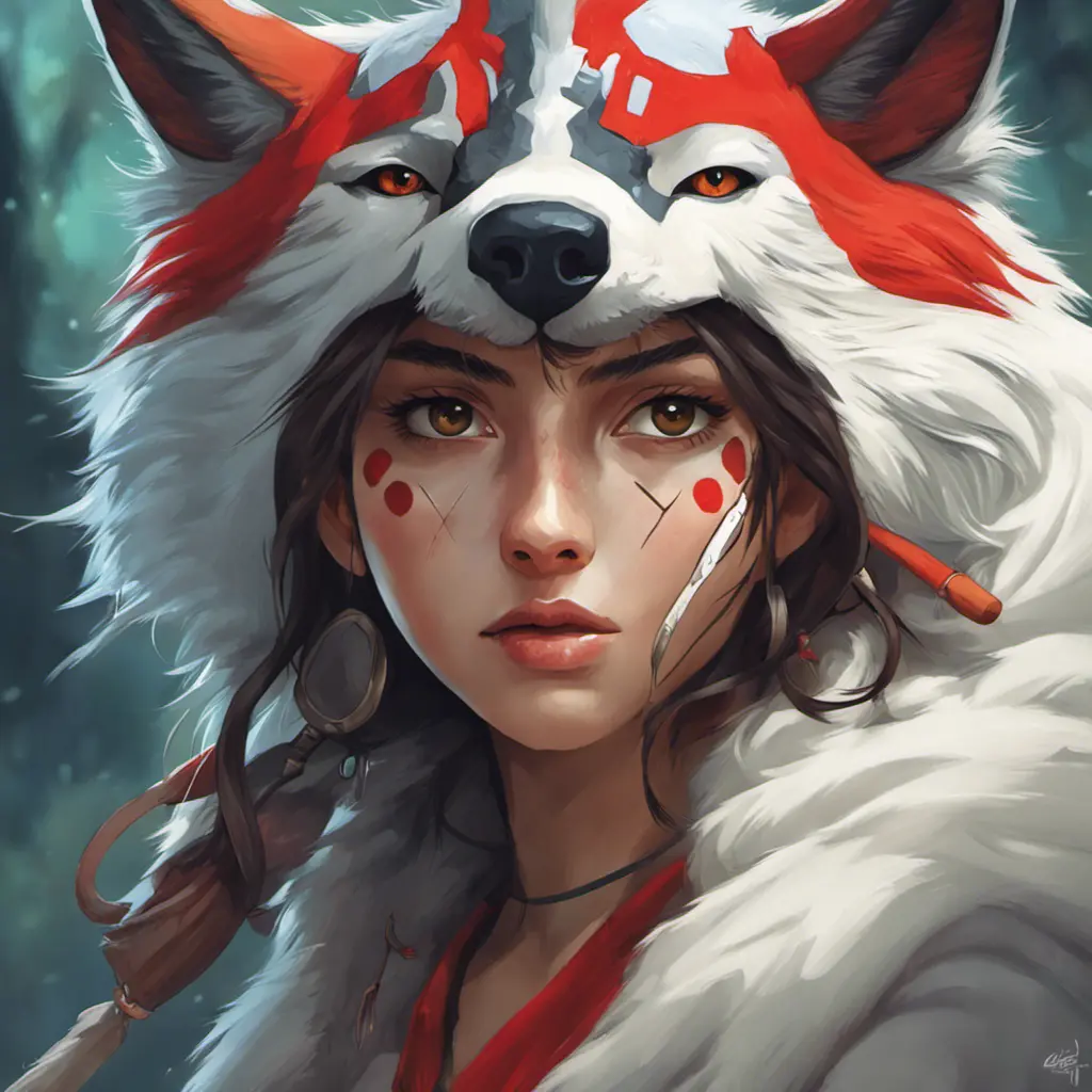 Alluring portrait of princess mononoke, 4k, 4k resolution, 8k, Hyper Detailed, Anime by Stanley Artgerm Lau, Stefan Kostic