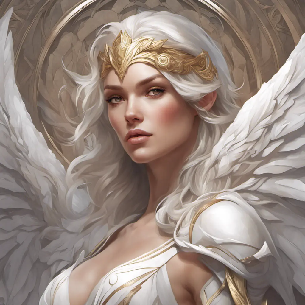 Alluring matte portrait of the beautiful Kayle in white, 8k, Highly Detailed, Intricate, Realistic, Sharp Focus, Volumetric Lighting, Fantasy, Elegant by Stanley Artgerm Lau, Alphonse Mucha, WLOP, Stefan Kostic