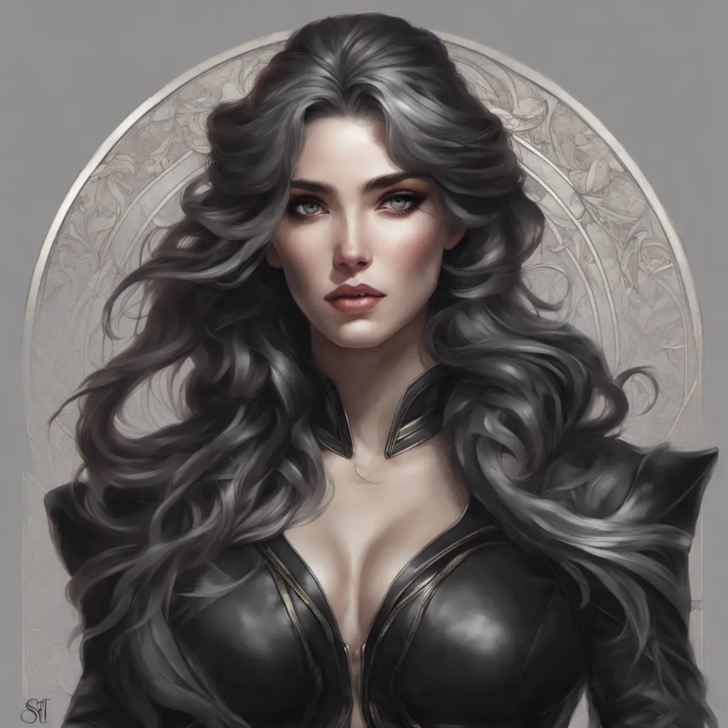 Alluring matte portrait of a beautiful Sona wearing black leather, 8k, Highly Detailed, Intricate, Half Body, Realistic, Sharp Focus, Volumetric Lighting, Fantasy, Elegant by Stanley Artgerm Lau, Alphonse Mucha, WLOP