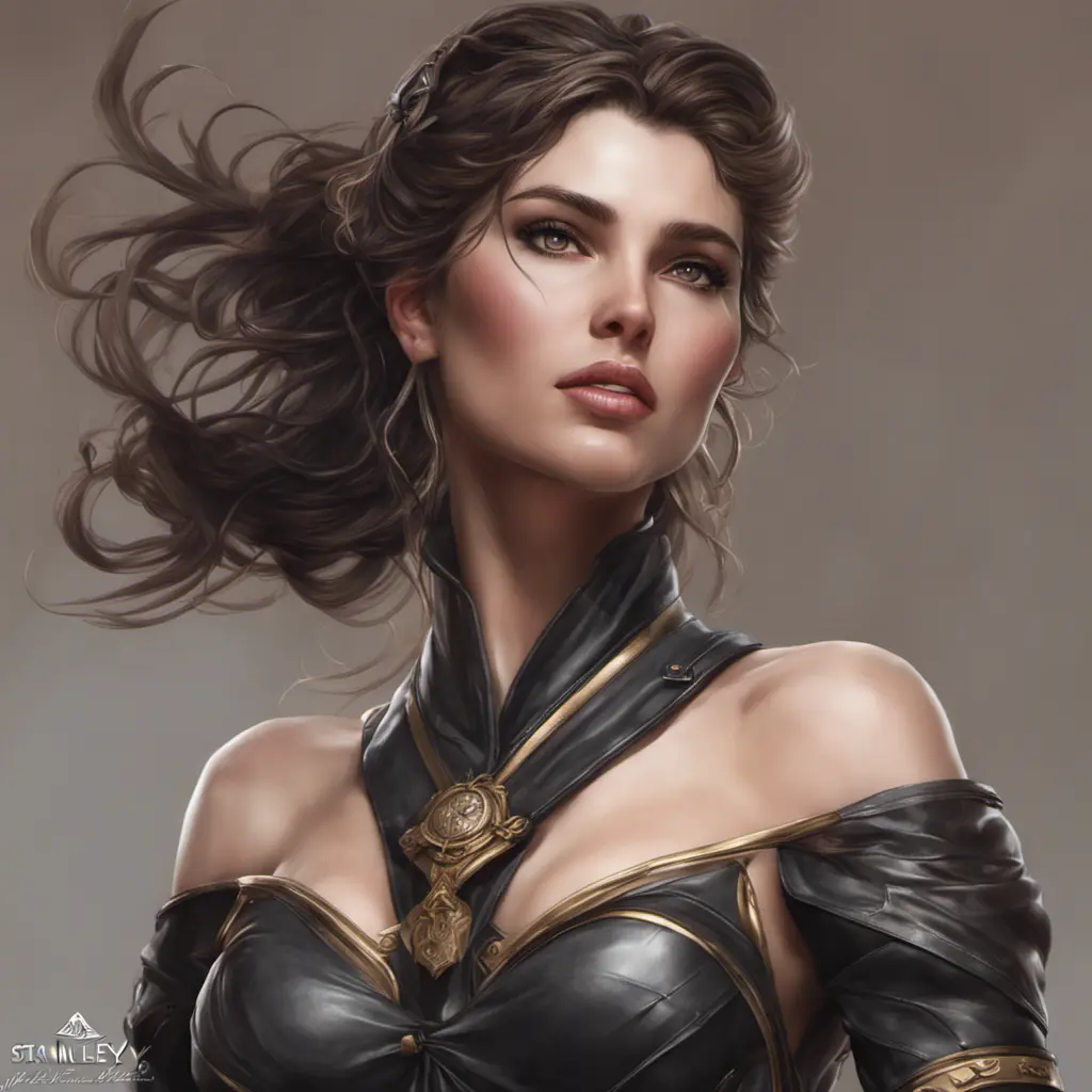 Alluring matte portrait of a beautiful Kassandra wearing black leather, 8k, Highly Detailed, Intricate, Half Body, Realistic, Sharp Focus, Volumetric Lighting, Fantasy, Elegant by Stanley Artgerm Lau, Alphonse Mucha, WLOP