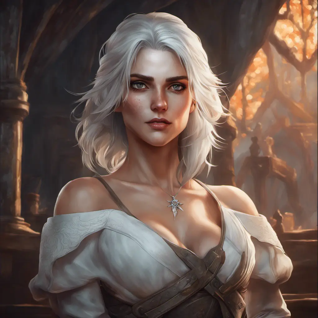 Alluring matte portrait of a beautiful Ciri in The WItcher3 style, 8k, Highly Detailed, Intricate, Half Body, Realistic, Sharp Focus, Volumetric Lighting, Fantasy, Elegant by Stanley Artgerm Lau, Alphonse Mucha, WLOP