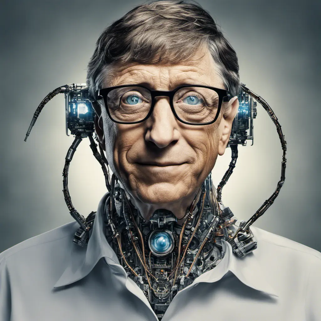 Alluring portrait of Bill Gates with a robot eye, High Definition, High Resolution, Intricate Details, Ultra Detailed, Cybernatic and Sci-Fi, Half Body, Biomechanical, Futuristic, Sci-Fi, Science Fiction, Matte Painting, Sharp Focus by Stefan Kostic